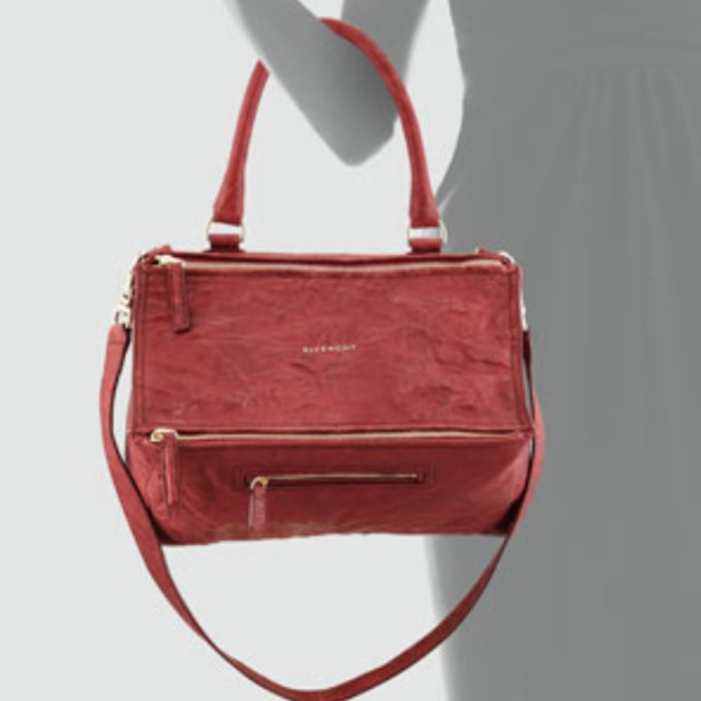 Authentic Givenchy Pandora Medium Old Pepe Satchel Bag Burgundy